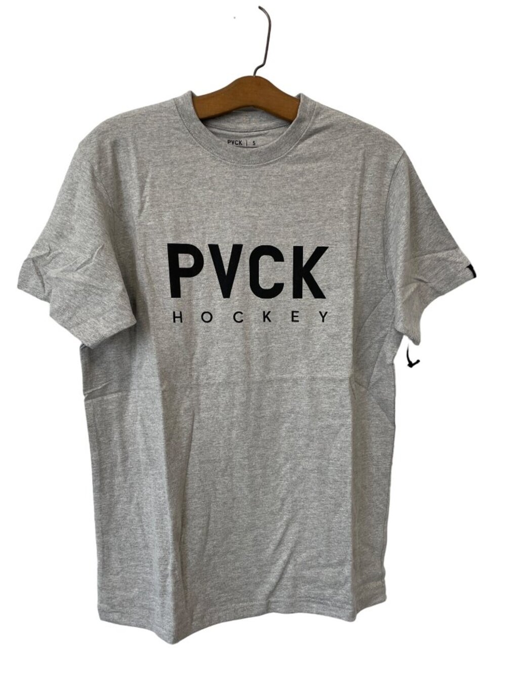 PVCK Graphic Tee Small Hockey Short Sleeve Crewneck Shirt Gray Black Cotton NEW